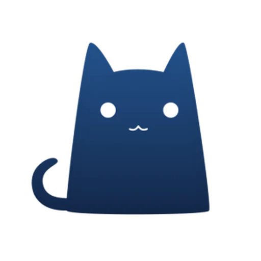 藏青色猫形图标,一对白色圆眼,嘴巴呈 3 字形,没有眼镜