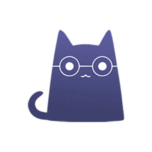 蓝紫色猫形图标,猫脸上架着一副圆眼镜,尾巴向上卷